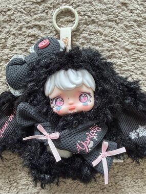 Yomi Warm Winter Black Bunny Plush Keychain | Rotatable Eyes